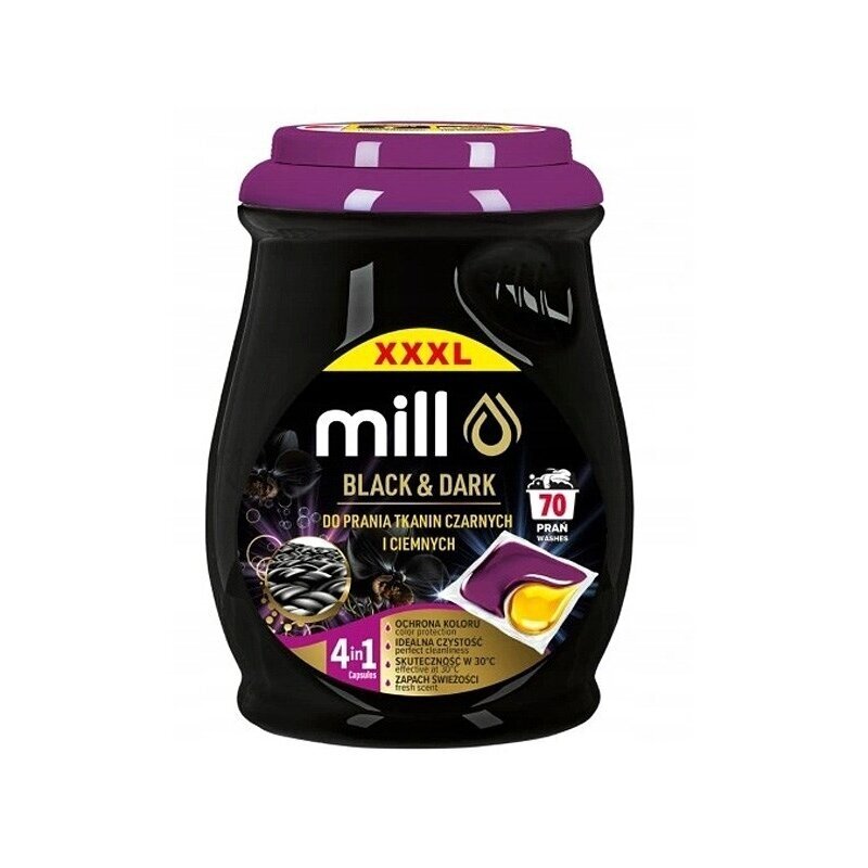 MILL PROFESSIONAL 2 kamerų skalbimo kapsulės juodiems ir tamsiems skalbiniams, 70 vnt. MILL PROFESSIONAL 2 kamerų skalbimo kapsulės juodiems ir tamsiems skalbiniams, 70 vnt.