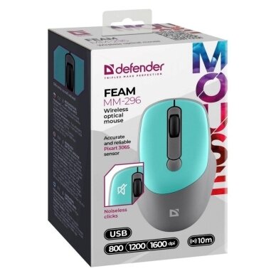 MOUSE DEFENDER FEAM MM-296 RF SILENT MINT belaidė optinė pelė 4 MOUSE DEFENDER FEAM MM-296 RF SILENT MINT belaidė optinė pelė 4
