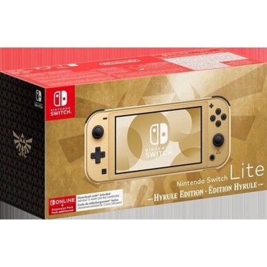 Nešiojama žaidimų konsolė „Nintendo Switch Lite Hyrule Edition“, 14 cm (5,5 colio), 32 GB, lietimui jautrus ekranas, „Wi-Fi“, auksinė Nešiojama žaidimų konsolė „Nintendo Switch Lite Hyrule Edition“, 14 cm (5,5 colio), 32 GB, lietimui jautrus ekranas, „Wi-Fi“, auksinė