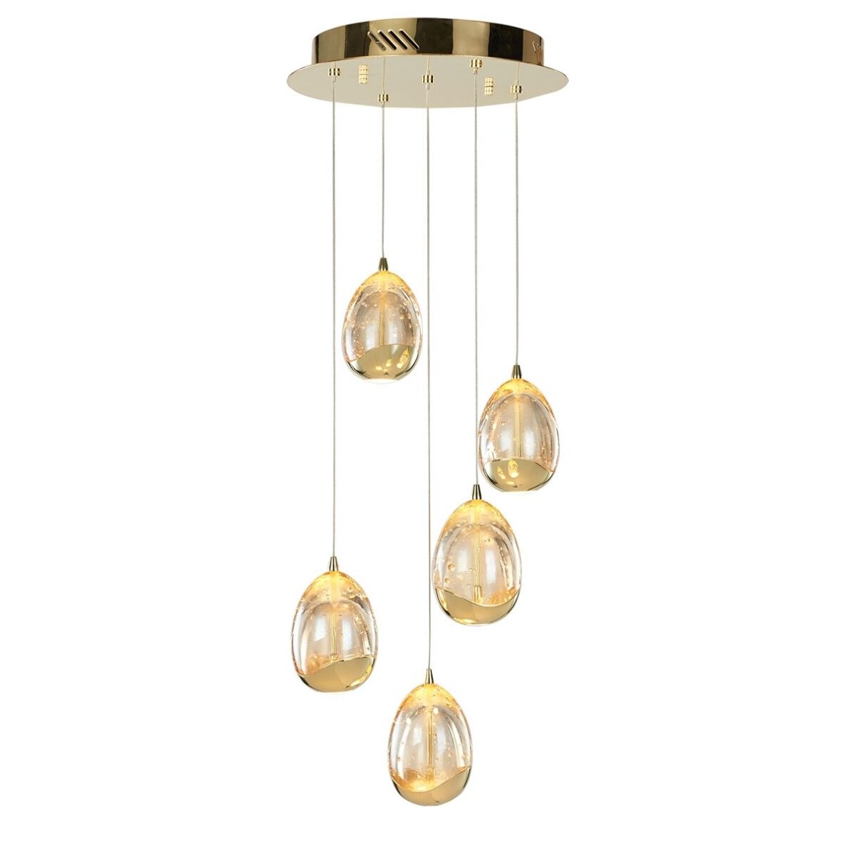 Pakabinamas šviestuvas Huelto PND-22112132-5A-CHPN, šampano aukso spalvos, modernus, LED apšvietimas Pakabinamas šviestuvas Huelto PND-22112132-5A-CHPN, šampano aukso spalvos, modernus, LED apšvietimas