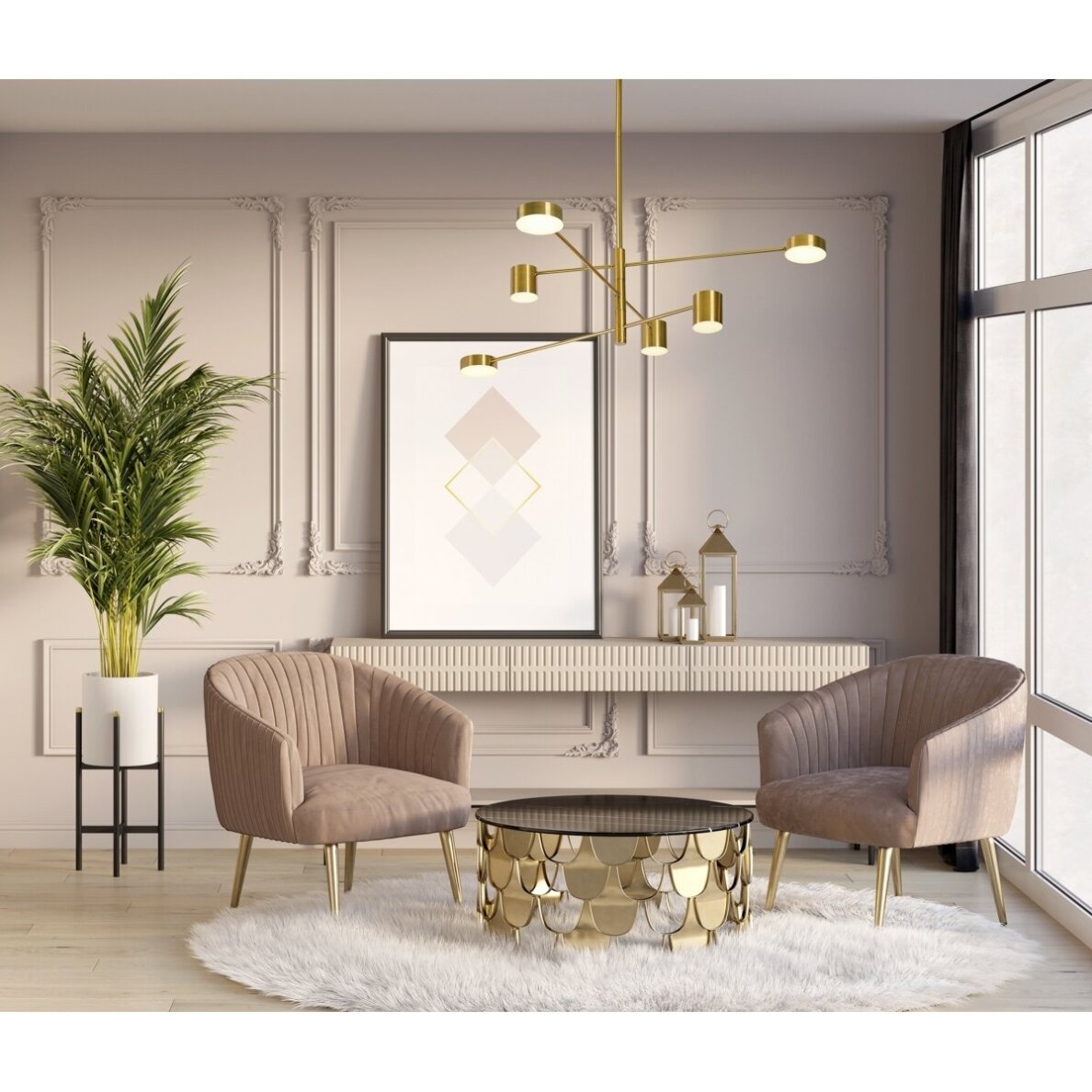 Pakabinamas šviestuvas Remdal PND-16374-6-COP-GD-4K, auksinės spalvos, modernus, LED apšvietimas 1