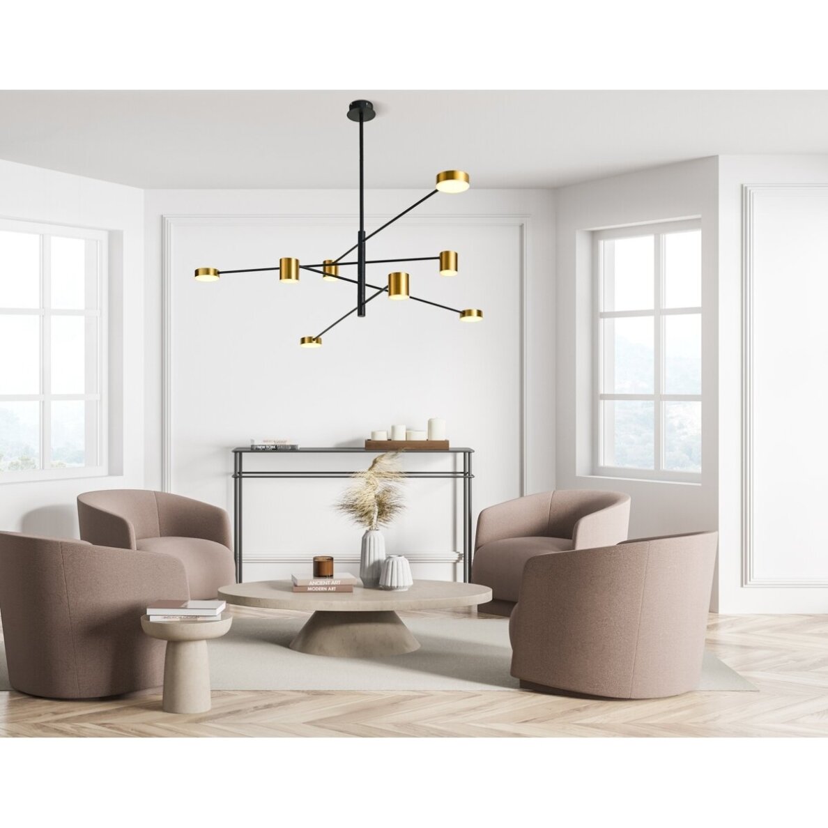 Pakabinamas šviestuvas Remdal PND-16374-8-BK-GD-3K, juodos ir aukso spalvų, modernus, LED apšvietimas 1 Pakabinamas šviestuvas Remdal PND-16374-8-BK-GD-3K, juodos ir aukso spalvų, modernus, LED apšvietimas 1