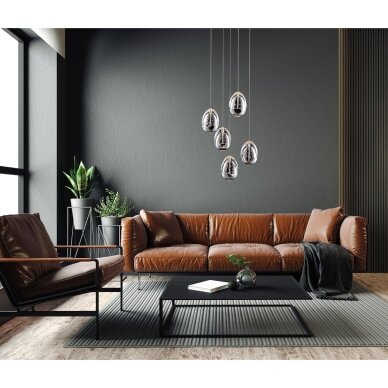 Pakabinamas šviestuvas Huelto PND-22112132-5A-CR, chromo spalvos, modernus, LED apšvietimas 1 Pakabinamas šviestuvas Huelto PND-22112132-5A-CR, chromo spalvos, modernus, LED apšvietimas 1