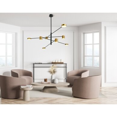 Pakabinamas šviestuvas Remdal PND-16374-8-BK-GD-3K, juodos ir aukso spalvų, modernus, LED apšvietimas 1 Pakabinamas šviestuvas Remdal PND-16374-8-BK-GD-3K, juodos ir aukso spalvų, modernus, LED apšvietimas 1