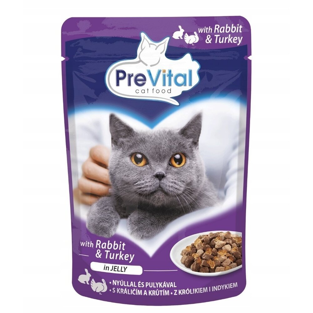 PREVITAL Kalakutienos ir triušio drebučiuose – šlapias kačių ėdalas – 100 g
