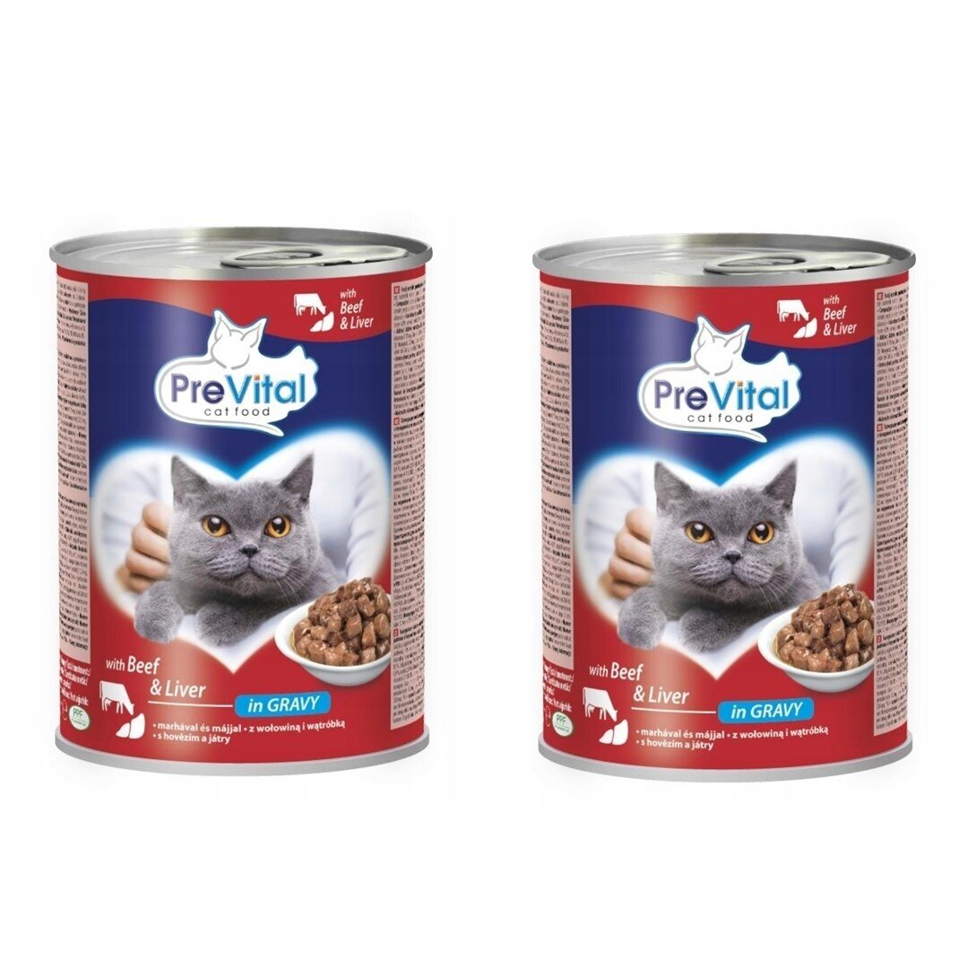PREVITAL šlapias kačių ėdalas su jautiena ir kepenėlėmis padaže – 2 x 415 g