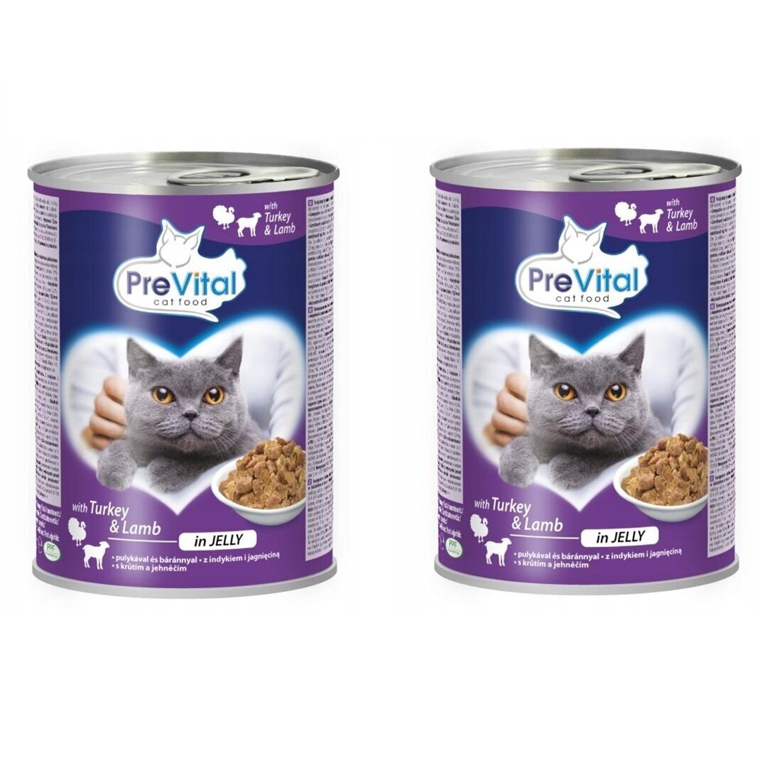 PREVITAL šlapias kačių ėdalas su kalakutiena ir ėriena drebučiuose – 2 x 415 g