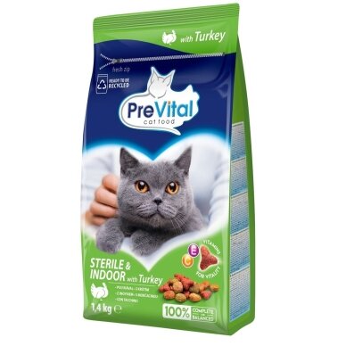 PREVITAL sausas ėdalas sterilizuotoms katėms su kalakutiena, 1,4 kg