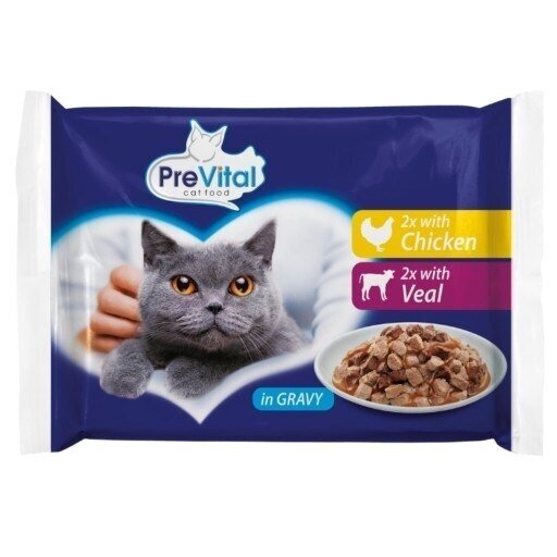 PREVITAL šlapias kačių ėdalas su vištiena ir veršiena padaže – 4 x 100 g PREVITAL šlapias kačių ėdalas su vištiena ir veršiena padaže – 4 x 100 g
