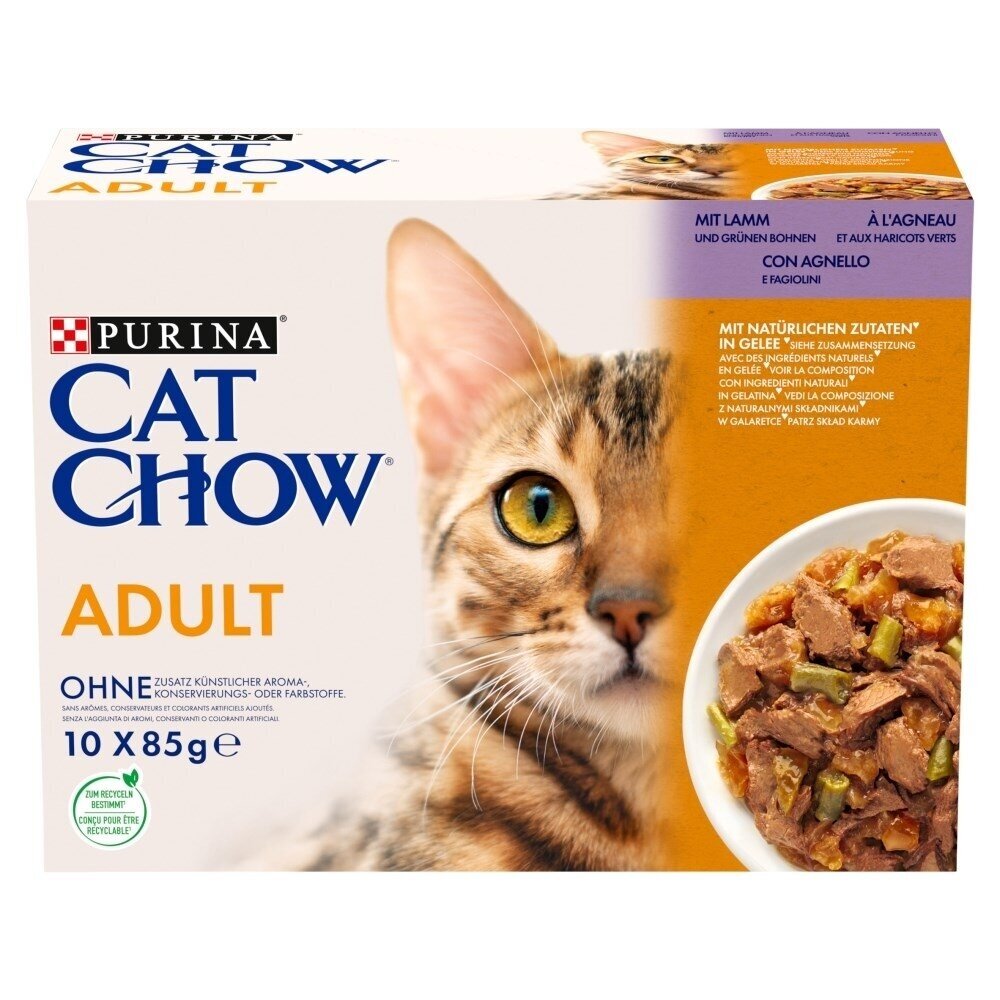 PURINA Cat Chow ėriena, žaliosios pupelės - šlapias kačių ėdalas - 10 x 85 g