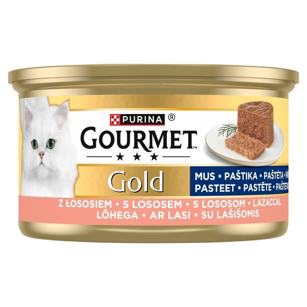 PURINA Gourmet Gold Mousse šlapias kačių ėdalas su lašiša, 85 g