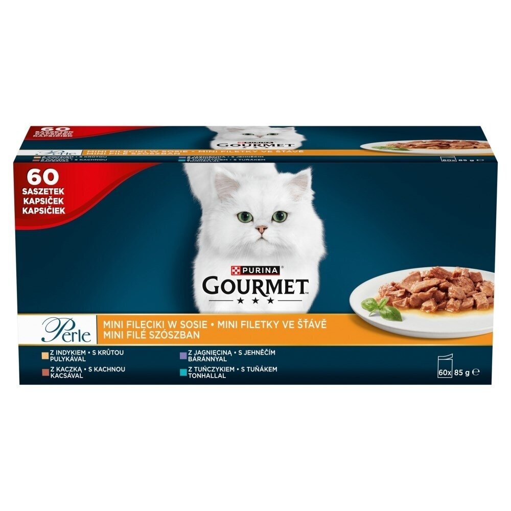PURINA Gourmet Perle Mini filė padaže - šlapias kačių ėdalas - 60 x 85 g