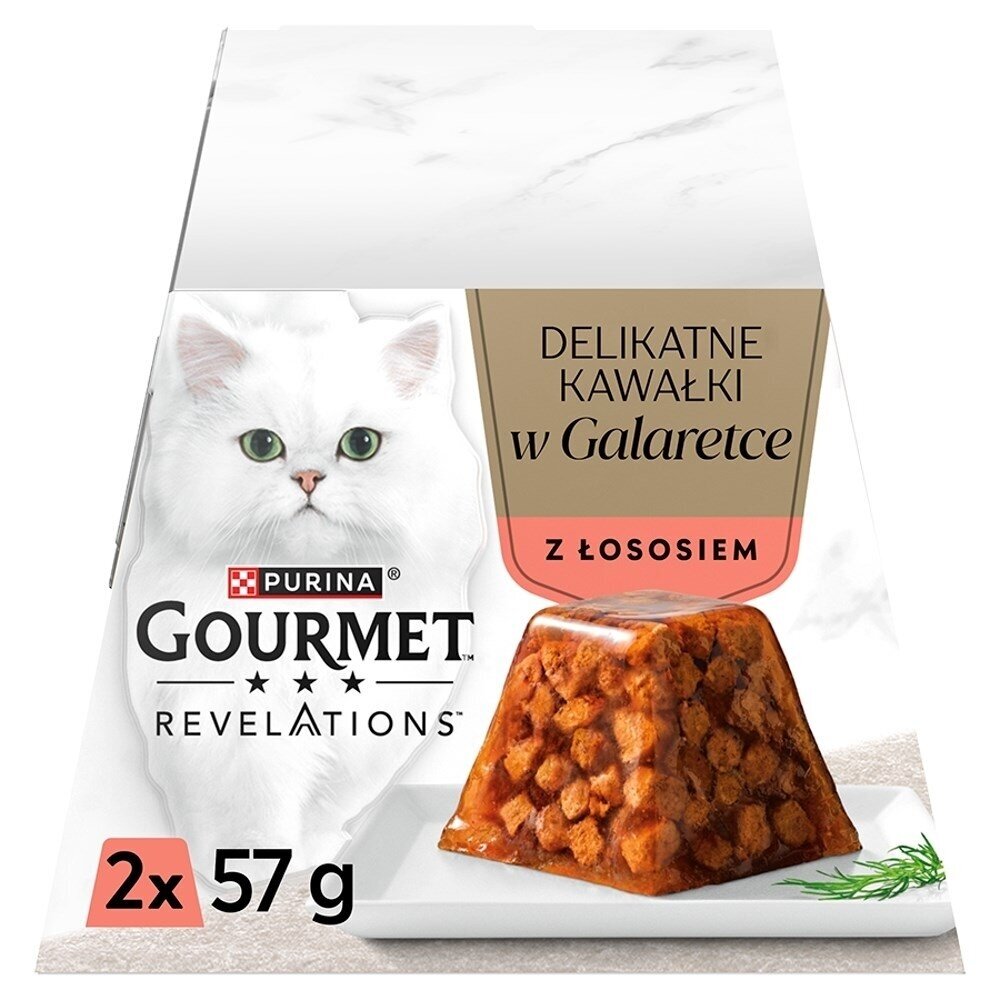 PURINA Gourmet Revelations Chunks drebučiuose su lašiša - šlapias kačių ėdalas - 2 x 57 g