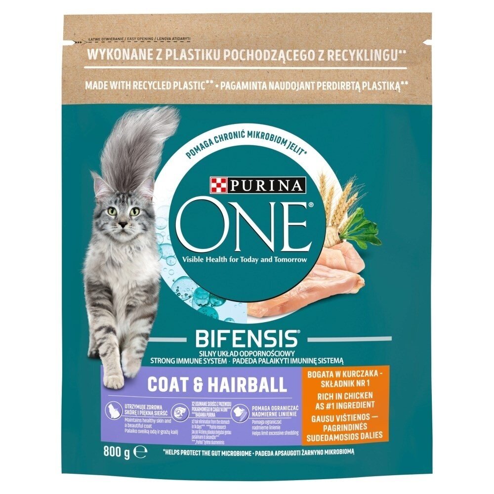 PURINA One Bifensis Coat & Hairball Chicken - sausas kačių ėdalas - 800 g PURINA One Bifensis Coat & Hairball Chicken - sausas kačių ėdalas - 800 g