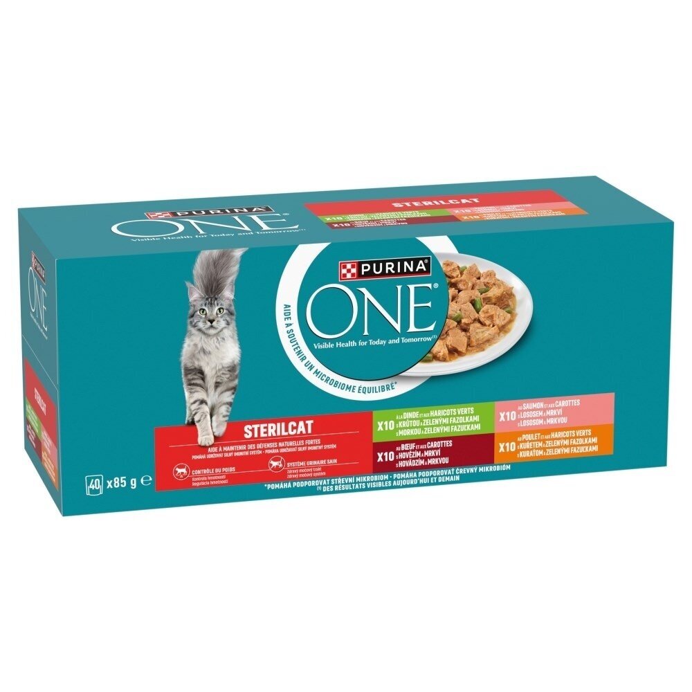 PURINA One Sterilcat - šlapias kačių ėdalas su jautiena, lašiša, vištiena, kalakutiena - 40 x 85 g PURINA One Sterilcat - šlapias kačių ėdalas su jautiena, lašiša, vištiena, kalakutiena - 40 x 85 g