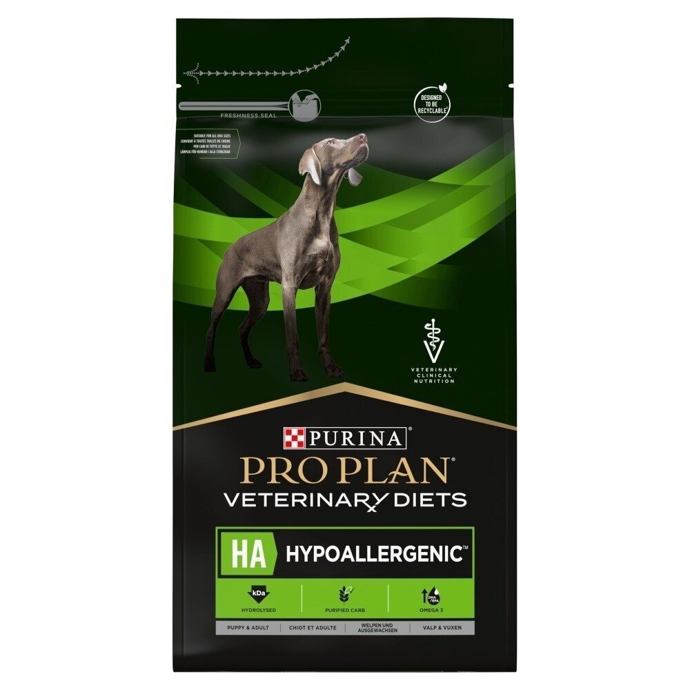 Purina VETERINARY DIETS šunų HA hipoalerginis pašaras suaugusioms moterims, 3 kg Purina VETERINARY DIETS šunų HA hipoalerginis pašaras suaugusioms moterims, 3 kg