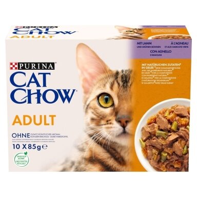 PURINA Cat Chow ėriena, žaliosios pupelės - šlapias kačių ėdalas - 10 x 85 g