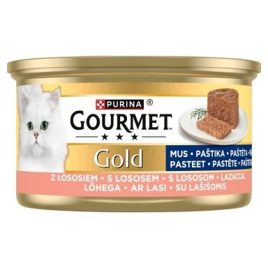 PURINA Gourmet Gold Mousse šlapias kačių ėdalas su lašiša, 85 g