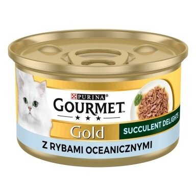 PURINA Gourmet Gold Succulent Delights šlapias kačių ėdalas su vandenyno žuvimi, 85 g