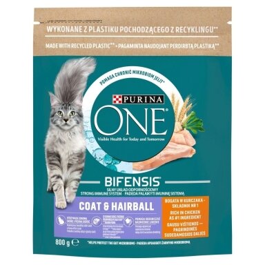 PURINA One Bifensis Coat & Hairball Chicken - sausas kačių ėdalas - 800 g