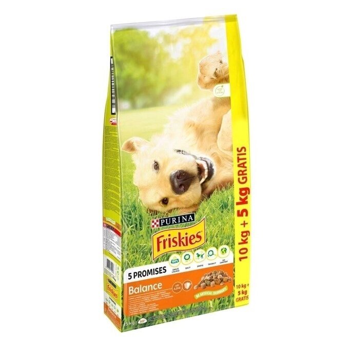 PURINA Friskies Balance vištiena su daržovėmis - sausas šunų ėdalas - 10 + 5 kg