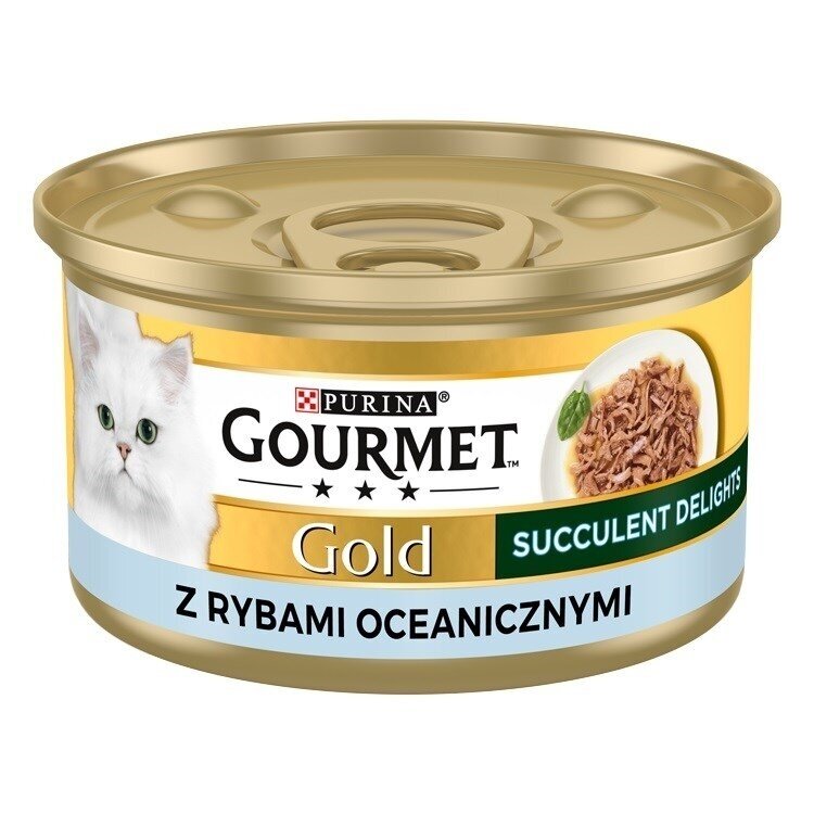 PURINA Gourmet Gold Succulent Delights šlapias kačių ėdalas su vandenyno žuvimi, 85 g PURINA Gourmet Gold Succulent Delights šlapias kačių ėdalas su vandenyno žuvimi, 85 g