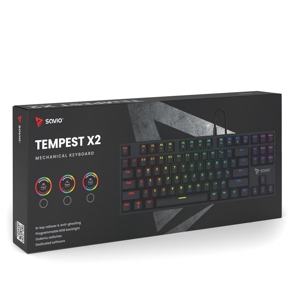 Savio Tempest x2 RGB mechaninė klaviatūra, Outemu MĖLYNA 3 Savio Tempest x2 RGB mechaninė klaviatūra, Outemu MĖLYNA 3
