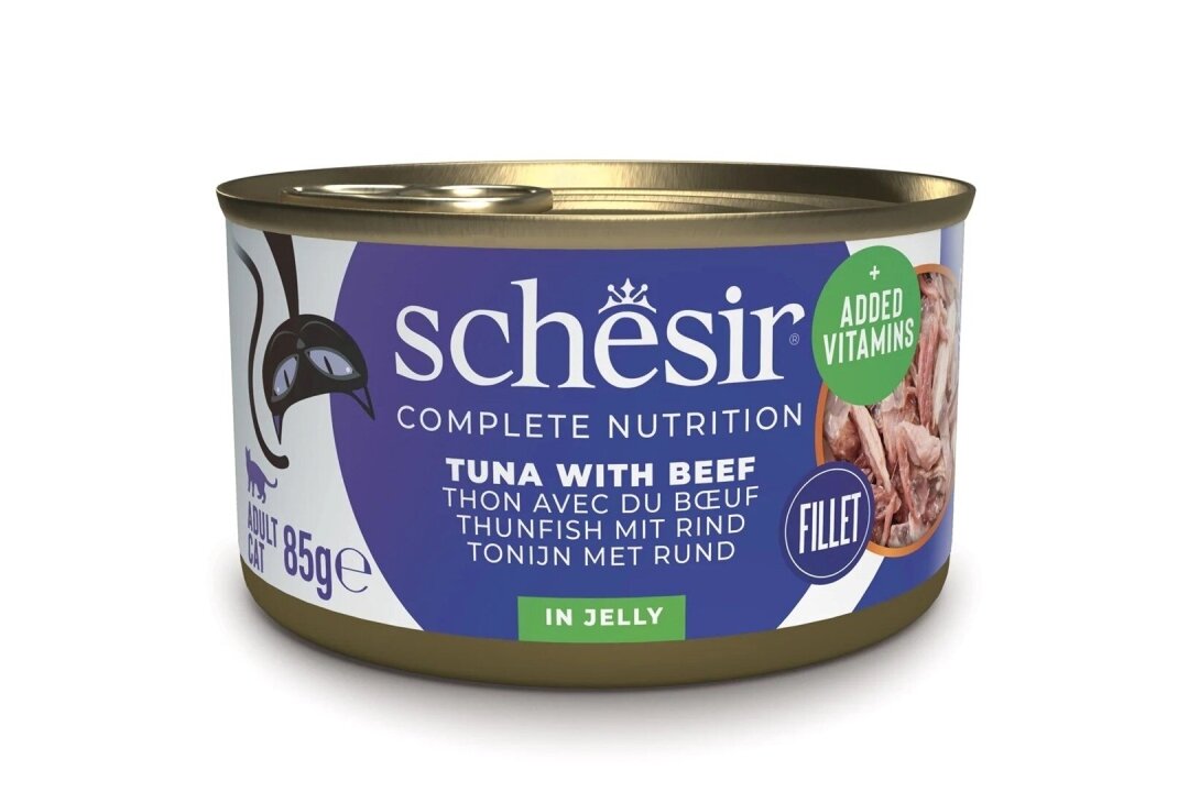 SCHESIR comida para gatos de atum e vaca em gelatina, 85 g