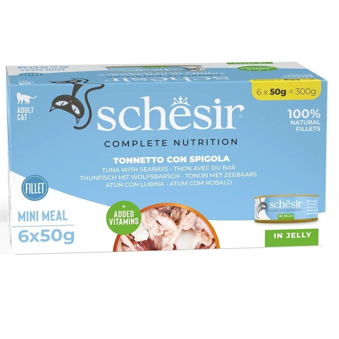 SCHESIR Tunas su jūros ešeriu drebučiuose - šlapias kačių ėdalas - 6 x 50 g