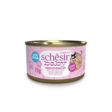 SCHESIR Baby Chicken su kepenėlėmis sultinyje - šlapias kačiukų maistas - 70 g
