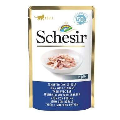 SCHESIR drebučiuose tunas su jūros ešeriu - šlapias kačių ėdalas - 50 g