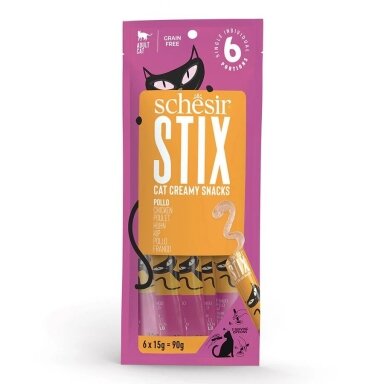SCHESIR Stix vištienos skonio kreminis skanėstas katėms, 6 x 15 g