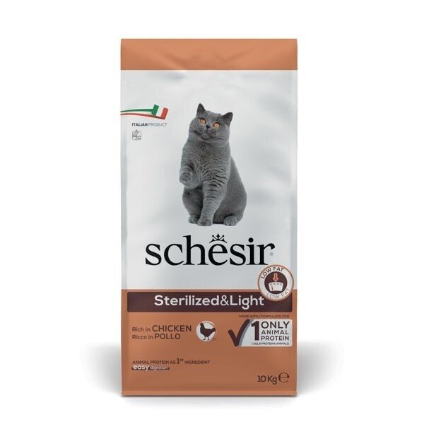 SCHESIR Sterilized & Light sausas kačių ėdalas suaugusioms katėms, gausiai su vištiena, 10 kg