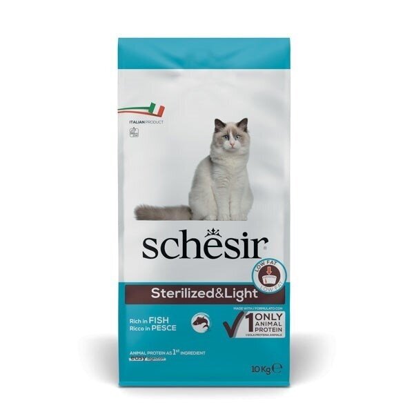 SCHESIR Sterilized & Light sausas kačių ėdalas suaugusioms katėms, gausus žuvies, 10 kg SCHESIR Sterilized & Light sausas kačių ėdalas suaugusioms katėms, gausus žuvies, 10 kg