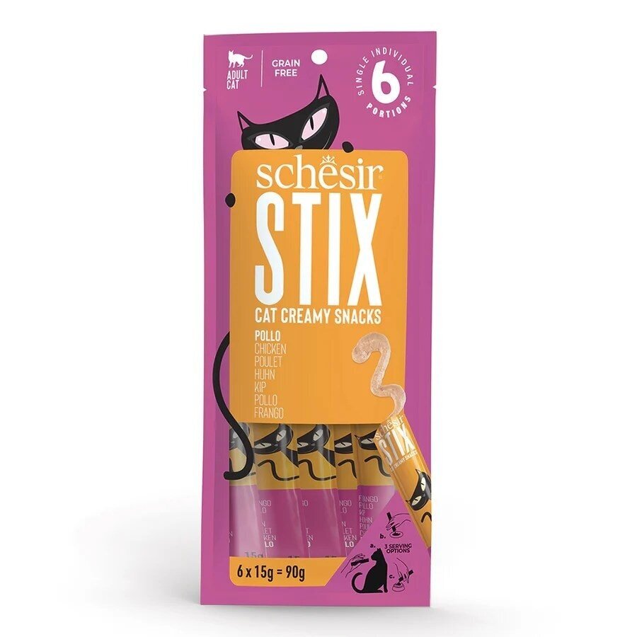 SCHESIR Stix vištienos skonio kreminis skanėstas katėms, 6 x 15 g SCHESIR Stix vištienos skonio kreminis skanėstas katėms, 6 x 15 g