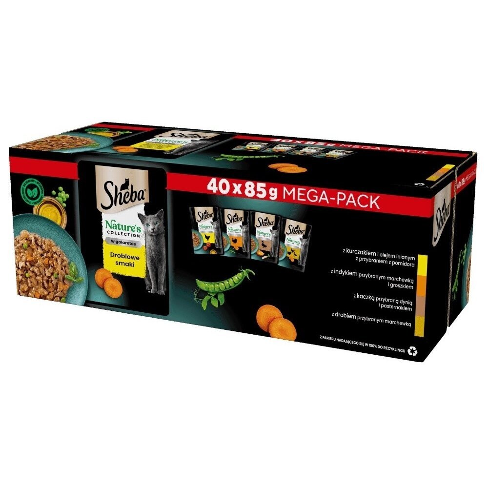 SHEBA Nature's Collection paukštienos skoniai žele – drėgnas maistas suaugusioms katėms – 40 x 85 g