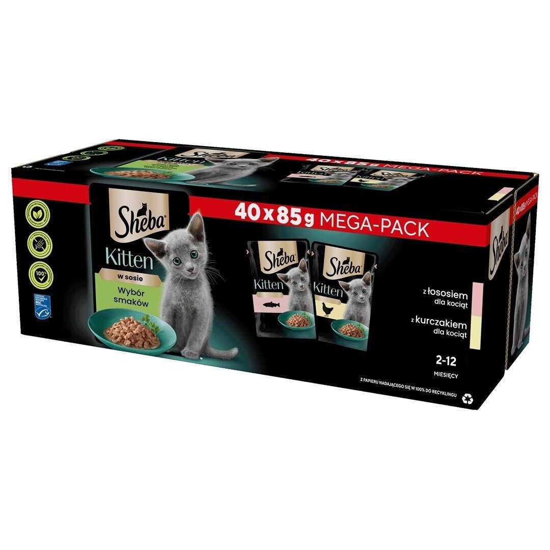 SHEBA Kitten Selection skonių įvairovė padaže – drėgnas maistas kačiukams – 40 x 85 g SHEBA Kitten Selection skonių įvairovė padaže – drėgnas maistas kačiukams – 40 x 85 g