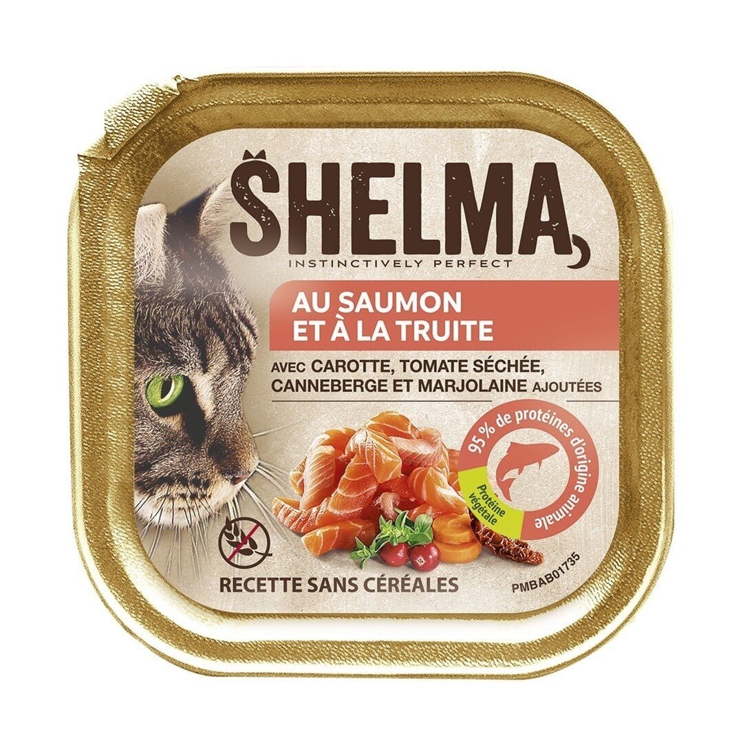 SHELMA lašišos ir upėtakio paštetas - šlapias kačių ėdalas - 100 g SHELMA lašišos ir upėtakio paštetas - šlapias kačių ėdalas - 100 g