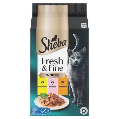 Sheba Fresh & Fine Mini mėsos patiekalai padaže – drėgnas maistas suaugusioms katėms – 6 x 50 g