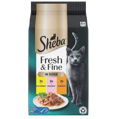 Sheba Fresh & Fine Mini žuvies patiekalai padaže – drėgnas maistas suaugusioms katėms – 6 x 50 g