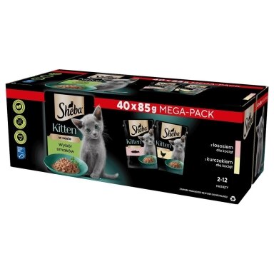 SHEBA Kitten Selection skonių įvairovė padaže – drėgnas maistas kačiukams – 40 x 85 g