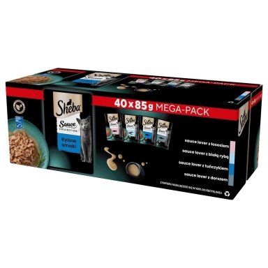 SHEBA Sauce Collection žuvies skonių rinkinys – drėgnas maistas suaugusioms katėms – 40 x 85 g