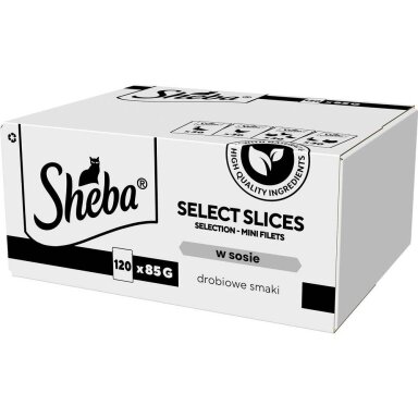 SHEBA Select Slices paukštienos skoniai – drėgnas maistas suaugusiems katėms – 120 x 85 g