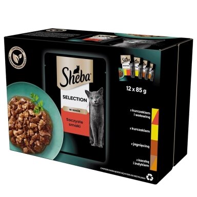 Sheba Selection padaže „Juicy Flavours“ – drėgnas maistas suaugusioms katėms – 12 x 85 g