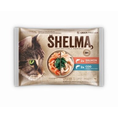 SHELMA su lašiša ir menke padaže - šlapias kačių ėdalas - 4x85g