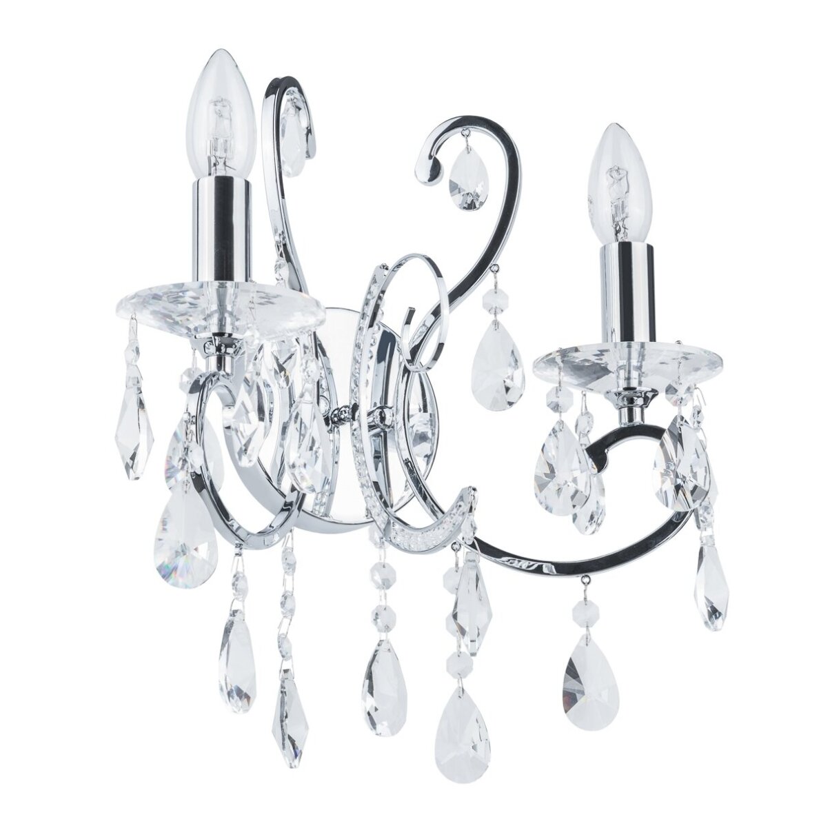 Sieninis šviestuvas Barocco Chrome MB72709-2A, juodos spalvos su kristalais, metalinis, 2 lemputės Sieninis šviestuvas Barocco Chrome MB72709-2A, juodos spalvos su kristalais, metalinis, 2 lemputės