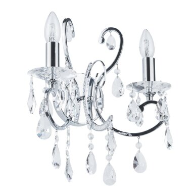Sieninis šviestuvas Barocco Chrome MB72709-2A, juodos spalvos su kristalais, metalinis, 2 lemputės
