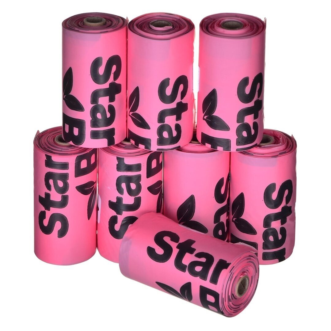 STARCH BAG – biologiškai skaidūs rožiniai šuns ekskrementų maišeliai – 8 x 15 vnt. 1