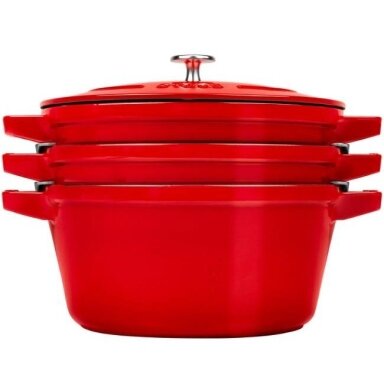 Staub La Cocotte apvali ketaus kepimo forma – 3 dalių rinkinys