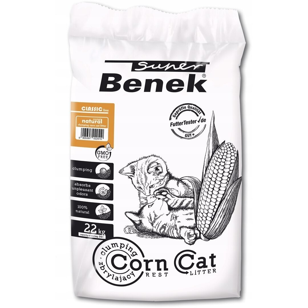 SUPER BENEK Corn Classic Corn natūralus gumulėlis kraikas katėms, 35 l SUPER BENEK Corn Classic Corn natūralus gumulėlis kraikas katėms, 35 l
